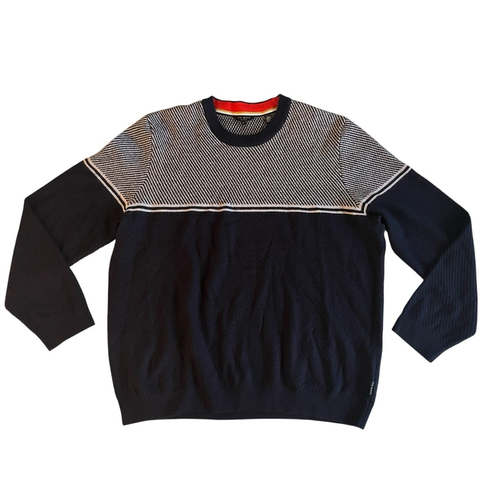 Ted Baker Men's Size XXL / Ted 6 Wool Blend Blue White Stripe Long Sleeve - Picture 1 of 8